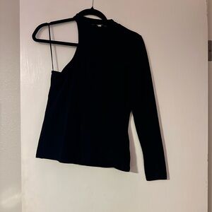 Express one sleeve high neck, black shirt